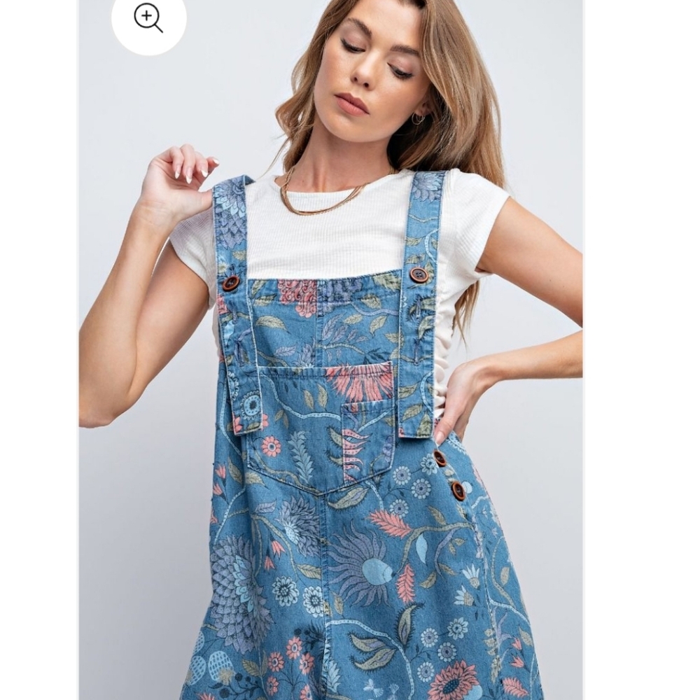 Easel Blue Floral Overalls Jumpsuit